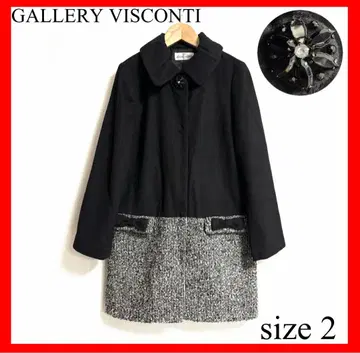 GALLERY VISCONTI 비쥬 트위드 블랙 울 코트