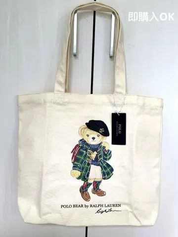 [ 미사용 새상품 ] 폴로 랄프 로렌 코튼 토트백 폴로베어 화이트