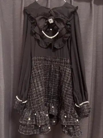 Ank rouge 키라키라 트위드 도리 도킹 원피스 블랙