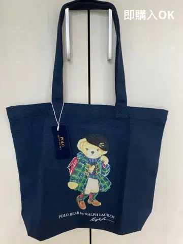 [ 미사용 새상품 ] 폴로 랄프 로렌 코튼 토트백 폴로베어 네이비