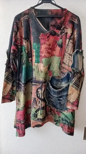 아트 프린트 튜닉 긴팔 L