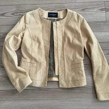 UNITED ARROWS 노카라 자켓 램 가죽 베이지 38