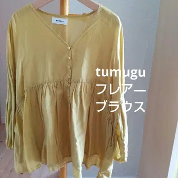 tumugu V넥 플레어 블라우스