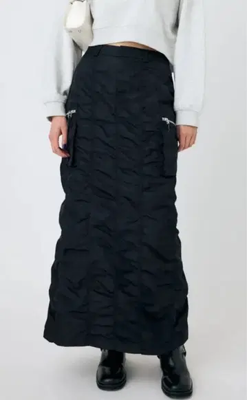 MOUSSY 블랙 셔링 롱 스커트