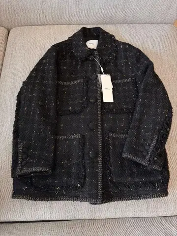 새상품 코엘 COEL 트위드 자켓 블랙 골드 라메 38