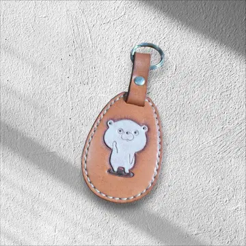 요시 스탬프 곰 100% 가죽 키링