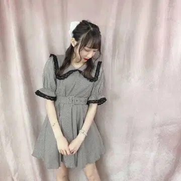 evelyn 대옷깃 하운드투스 체크 op 원피스 블랙