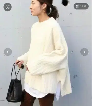 FRAMeWORK W/Ca 캐시미어 혼방 와이드 리브 튜닉 풀오버