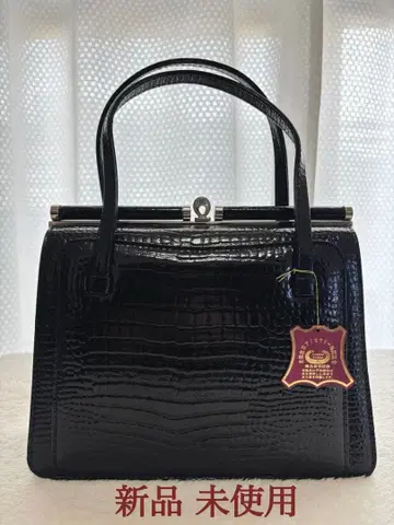 크로커다일 에나멜 가마구치 핸드백 실버 금장 장식