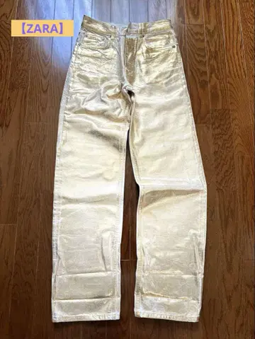 [ ZARA ] 미사용 골드 하이웨스트 스트레이트 데님 [36인치]