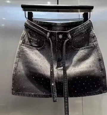 스톤 블랙 데님 미니 스커트