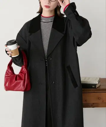 BONLECILL 옷깃 코듀로이 리버 멜톤 롱 코트