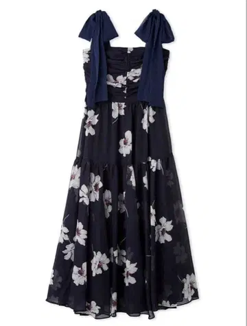 [새상품급] SNIDEL 스나이델 프린트 숄더 리본 원피스 NVY 1