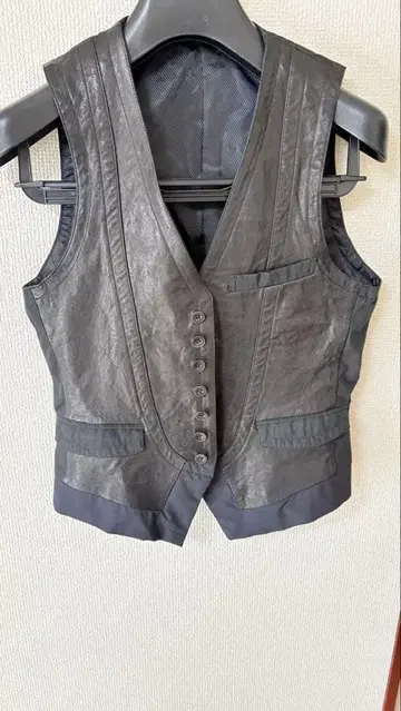 COMME CA MEN 코무사 리얼 라무 가죽 절개 베스트 남성용 블랙