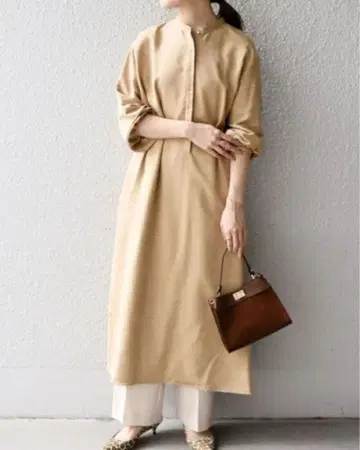 세탁 가능한 쉽스 페이크 스웨이드 원피스 롱 베이지 38