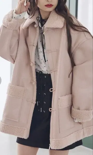 jouetie 페이크 무스탕 차이나 자켓 핑크 코트