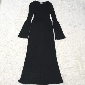 유나이티드 애로우즈 W 리브 니트 원피스 벨 슬리브 블랙