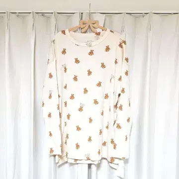 젤라또피케 베어 패턴 긴팔 리브 티셔츠 롱 T