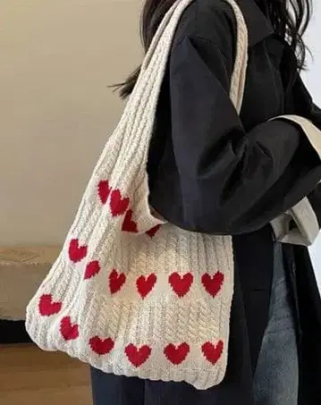 하트 니트 숄더 백 대용량