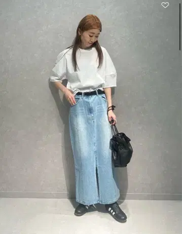 코튼 데님 프론트 슬릿 롱 스커트