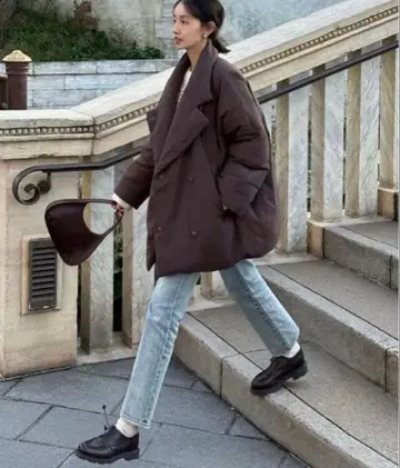 브라운 오버 사이즈 다운 자켓 클라네 CLANE 마츠모토 에나