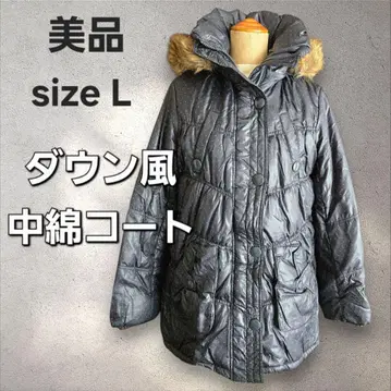 새상품급 가벼운 퍼 달린 다운풍 충전솜 코트 도트 물방울