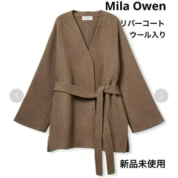 Mila Owen 브라운 리버 코트 노카라 자켓 (양모 혼방)