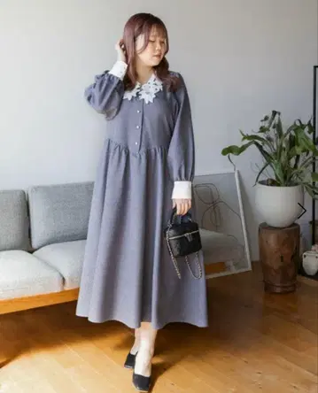 CLETT 레이스 포함 그레이 긴팔 원피스