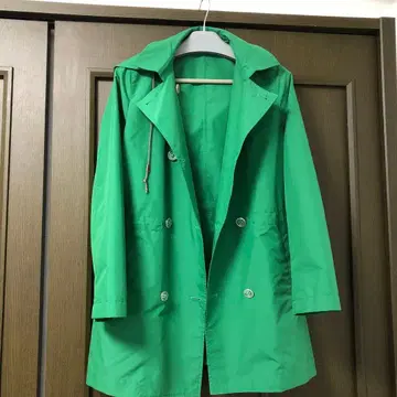 매킨토시 그린 후드 부착 더블 브레스트 코트