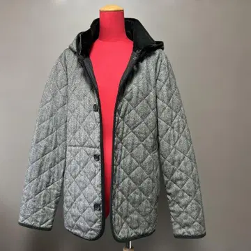 그레이 퀼팅 자켓 후드 부착