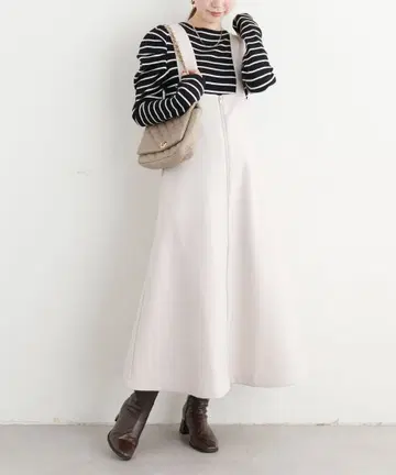 natural couture / 페이크 울 프론트 ZIP 점프 스커트