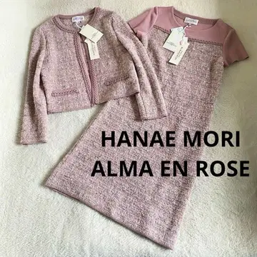새상품 하나에모리 알마앙 로즈 셋업 노카라 원피스 트위드
