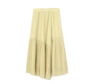 프로포션 옐로우 컬러 도트 무늬 플리츠 스커트