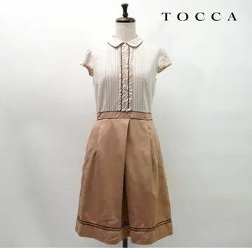 새상품급 TOCCA 반팔 셔츠 플레어 원피스 베이지 사이즈 2*MC445