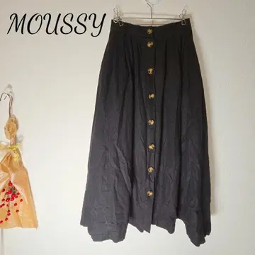 새상품급 마우지 린넨 혼방 프론트 버튼 롱 스커트 블랙 안감 부착 S