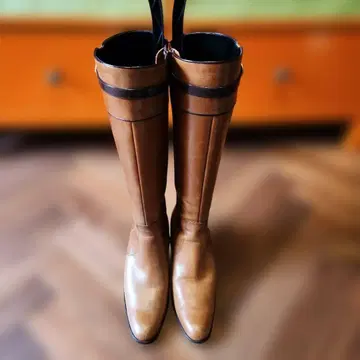 카멜 가죽 롱 부츠