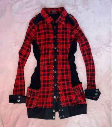 헤이세이 펑크 스타일 구제 의류 y2k 빨간색 체크 스터드 원피스