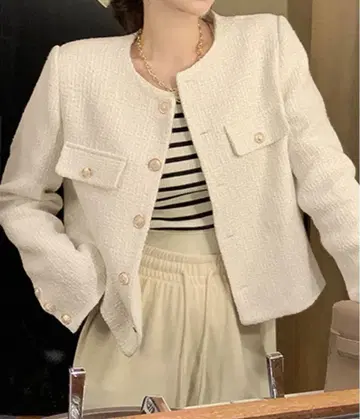 화이트 트위드 자켓