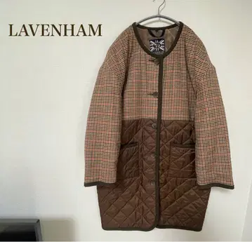 LAVENHAM 체크 무늬 절개 퀼팅 코트 36