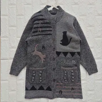 COKETT 램스울 100% 긴팔 롱 가디건 그레이 고양이
