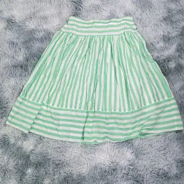 [ L ] 미디 기장 스커트 그린 화이트 스트라이프 빅 사이즈 얇은 소재