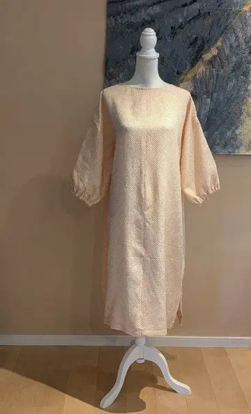 순수 실크 총조리 스킨 컬러 기모노 리메이크 7부 소매 풀오버 원피스