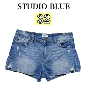STUDIO BLUE 데미지 가공 데님 숏팬츠 32 블루
