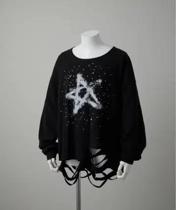 GRANCY 큐빅 디자인 그래픽 데미지 롱 T