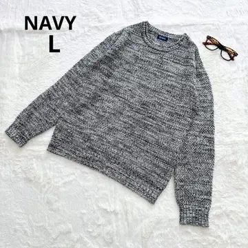 네이비 니트 스웨터 풀오버 L 남성용 상의 블랙 화이트