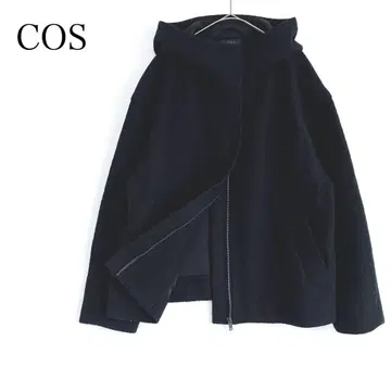 코스 울 코트 (38) 후드 숏 기장 스탠드 카라 블랙 출퇴근