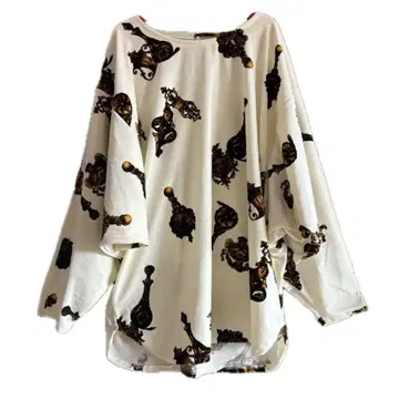 빈티지 구제 의류 앤티크 패턴 서양 스카프 패턴 돌먼 티셔츠