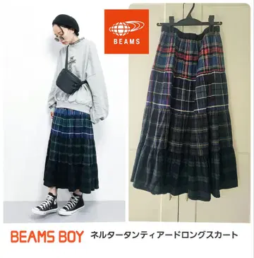 빔즈 보이 BEAMSBOY 플란넬 타탄 티어드 롱 스커트