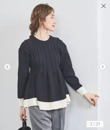 UNITED ARROWS 케이블 페플럼 롱 슬리브 니트