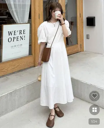 nugu aimey 라운드넥 퍼프 롱 원피스 아이보리